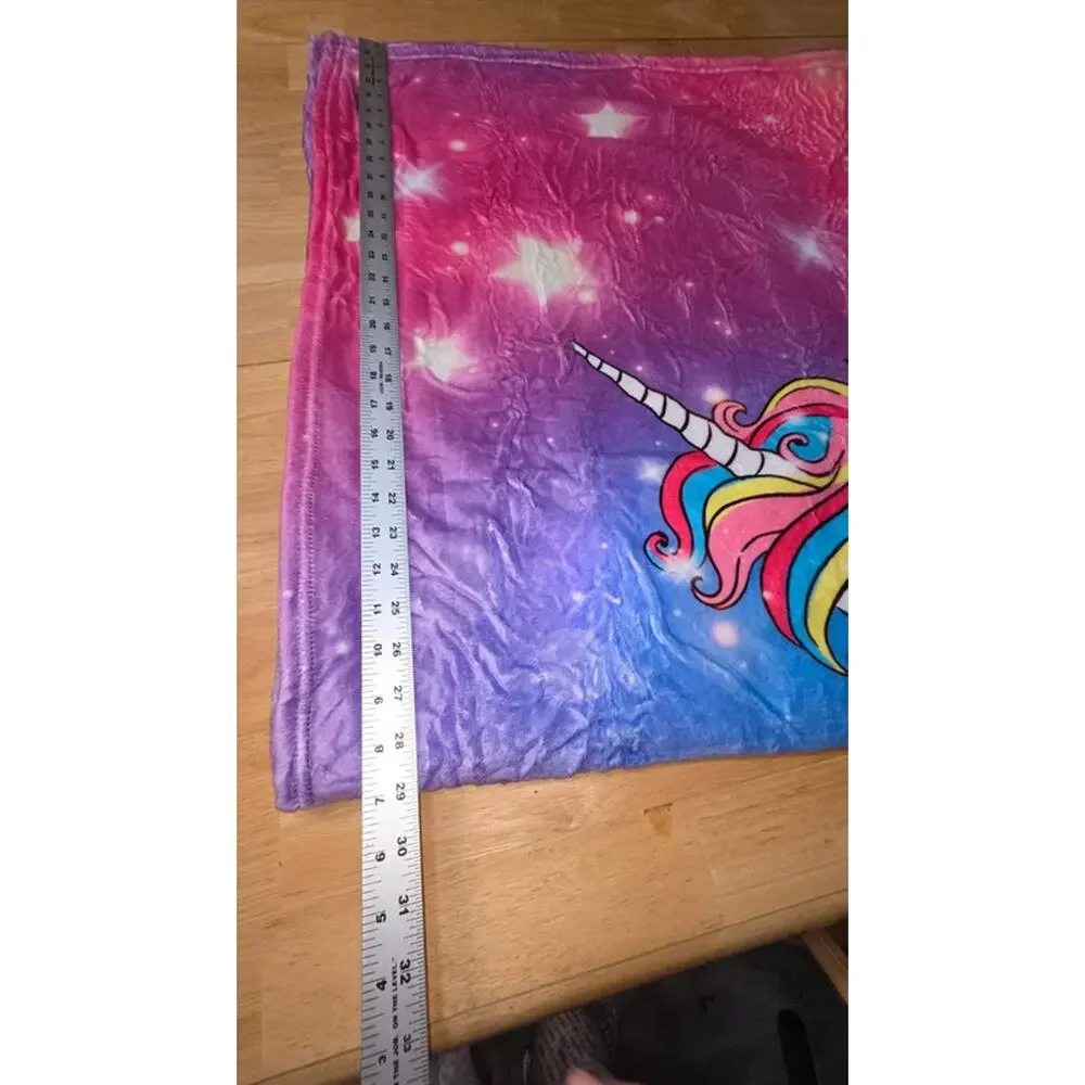 Unicorn New  Plush Throw Blanket Rainbow Stars Clouds Soft Kids 40x50 Pink